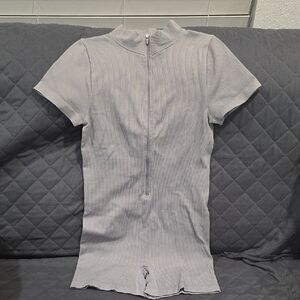 OQQ Gray Ribbed Jumpsuit Romper And Opaque Tights Bundle